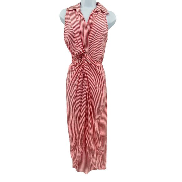 Sheike Dresses & Skirts - Sheike Womens Red White Striped Knot Front Collared Sleeveless Midi Dress 6